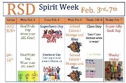 RSD Spirit Week Winter 2020 Schedule